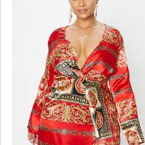 Plus size printed satin dress
